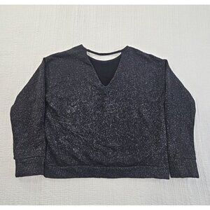 Lord & Taylor Bridged V-Neck Metallic Thread Sweater Women's L Black Silver EUC